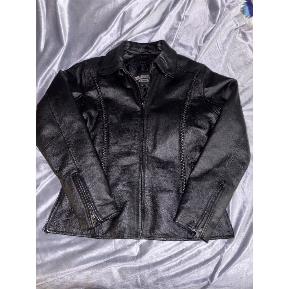 Vintage Bikers Club Leather Jacket Size Medium Black